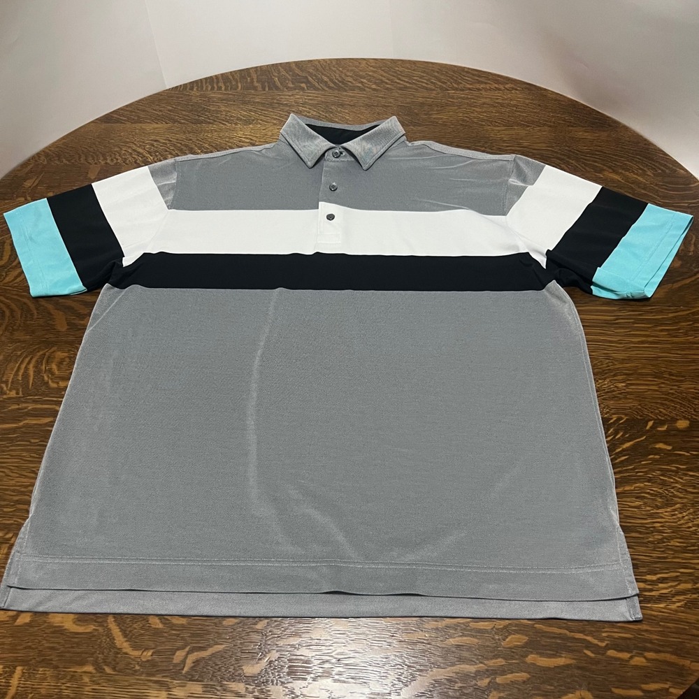FootJoy Polo Shirt Mens 2XL Grey Color Block Short Sleeve Golf Top